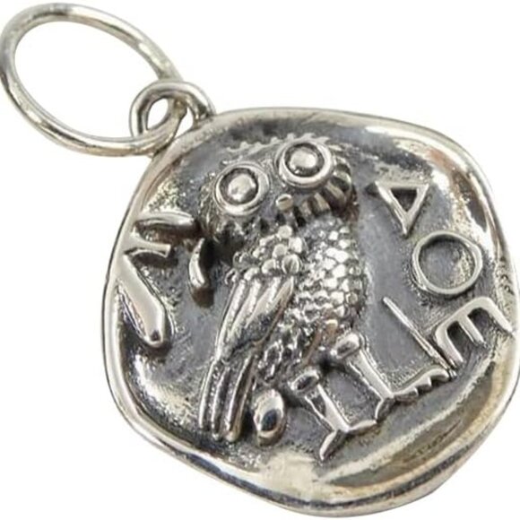 Sterling Silver Owl Coin Pendant Organic Round Charm Small Jewelry Unisex - Picture 1 of 8